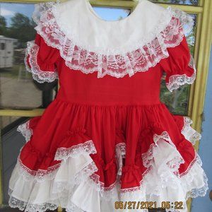 Vintage Lid'l Dolly's Red Party Pageant Full Circle Ruffle Dress Size 4T